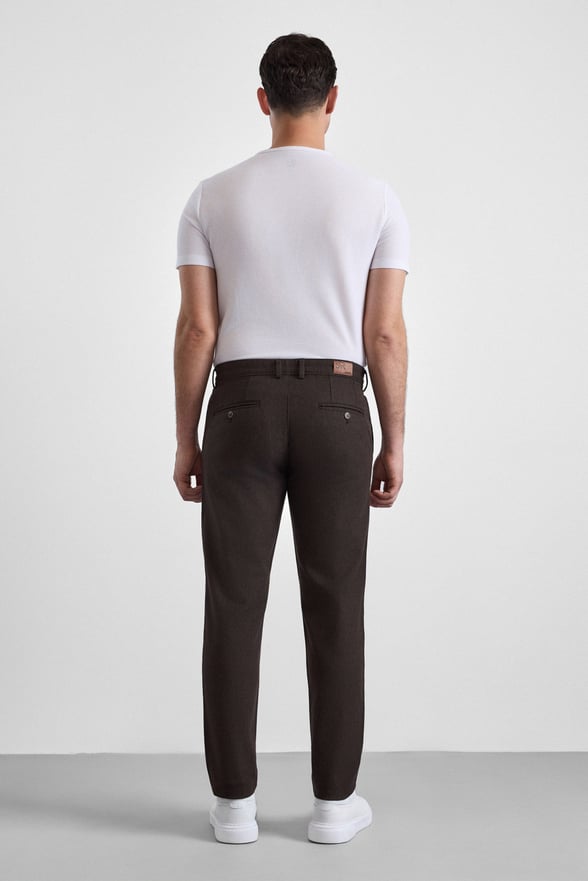 Koyu Kahve Slim Armürlü Kanvas Casual Pantolon