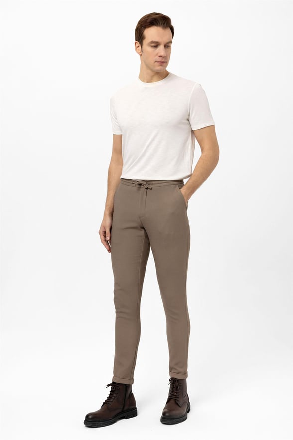 Koyu Kahve Slim Desenli Jogger Pantolon