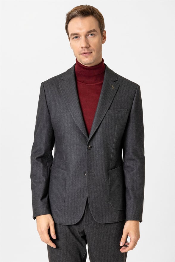 Koyu Kahve Slim Desenli Mono Yaka 6 Drop Takım Elbise