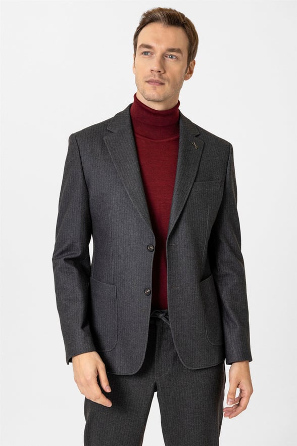 Koyu Kahve Slim Desenli Mono Yaka 6 Drop Takım Elbise