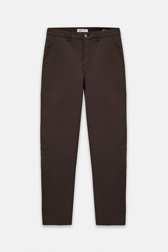 Koyu Kahve Slim Düz Armürlü Normal Bel Casual Pantolon