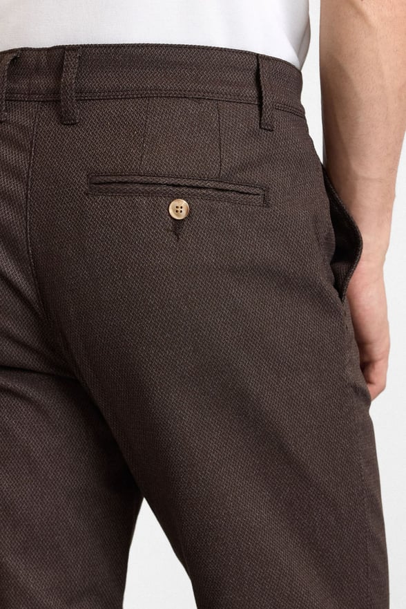 Koyu Kahve Slim Düz Armürlü Normal Bel Casual Pantolon