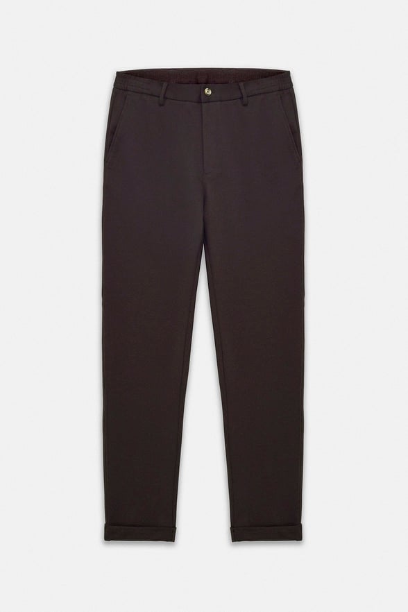 Koyu Kahve Slim Düz Twill Yarım Lastikli Jogger Pantolon