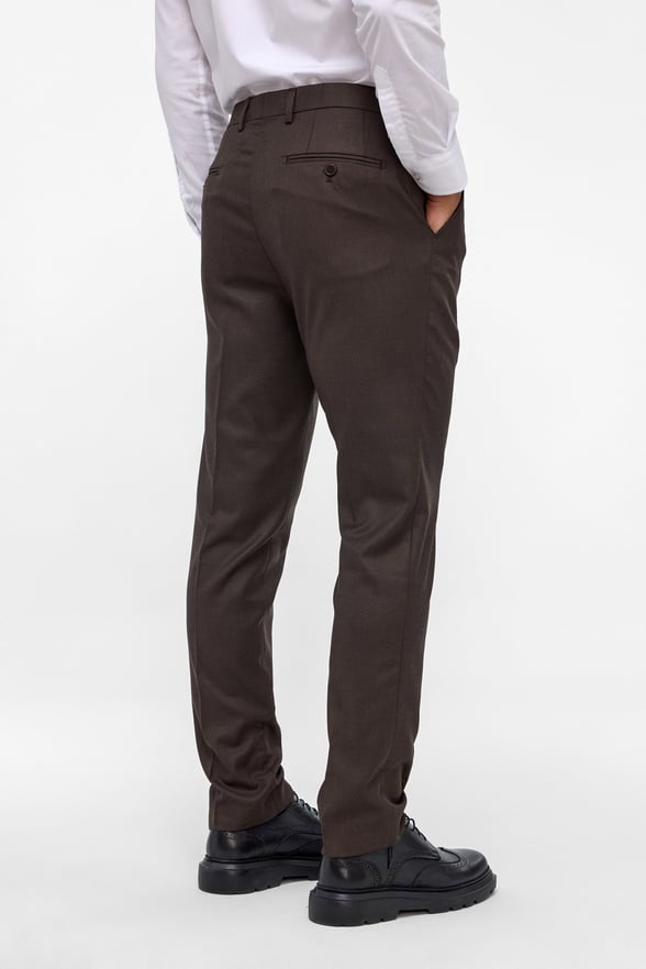 Koyu Kahve Slim Fit Armürlü Kumaş Pantolon