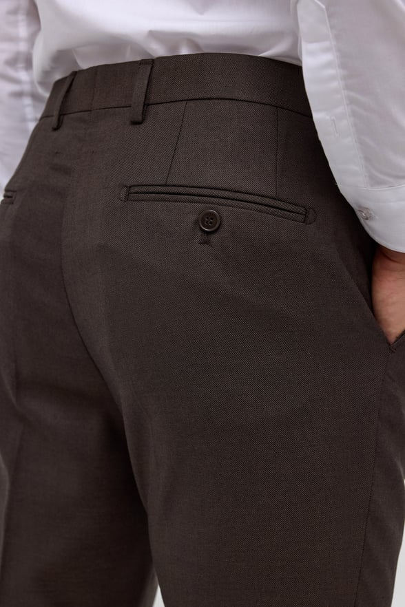 Koyu Kahve Slim Fit Armürlü Kumaş Pantolon