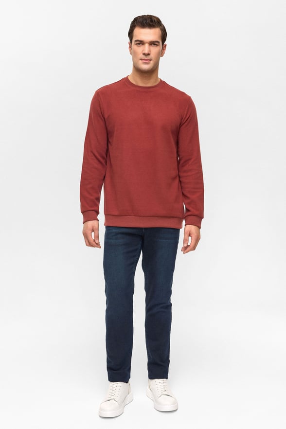 Koyu Kiremit Regular Düz Bisiklet Yaka Sweatshirt