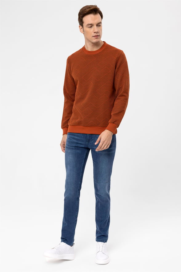 Koyu Kiremit Regular Kapitone O Yaka  Sweatshirt
