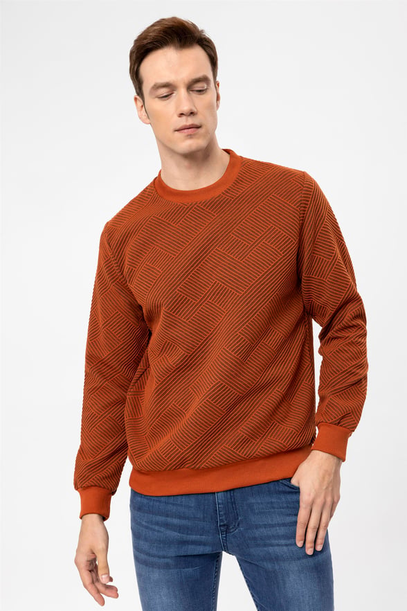 Koyu Kiremit Regular Kapitone O Yaka  Sweatshirt