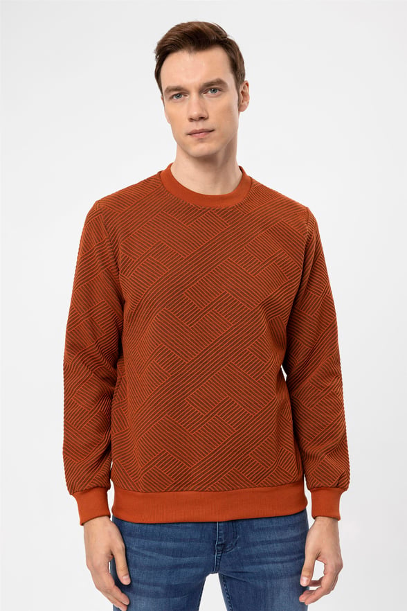 Koyu Kiremit Regular Kapitone O Yaka  Sweatshirt