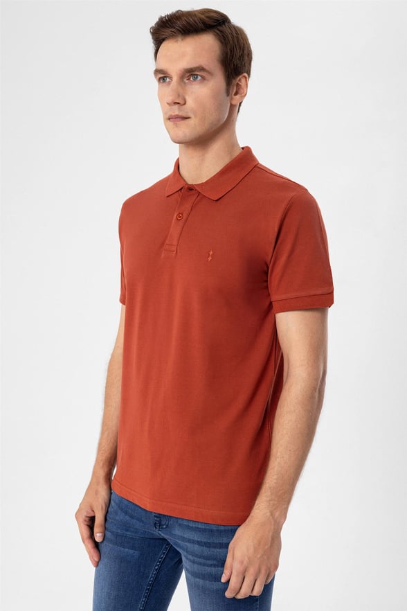 Koyu Kiremit Slim Armürlü Polo Yaka  Tişört