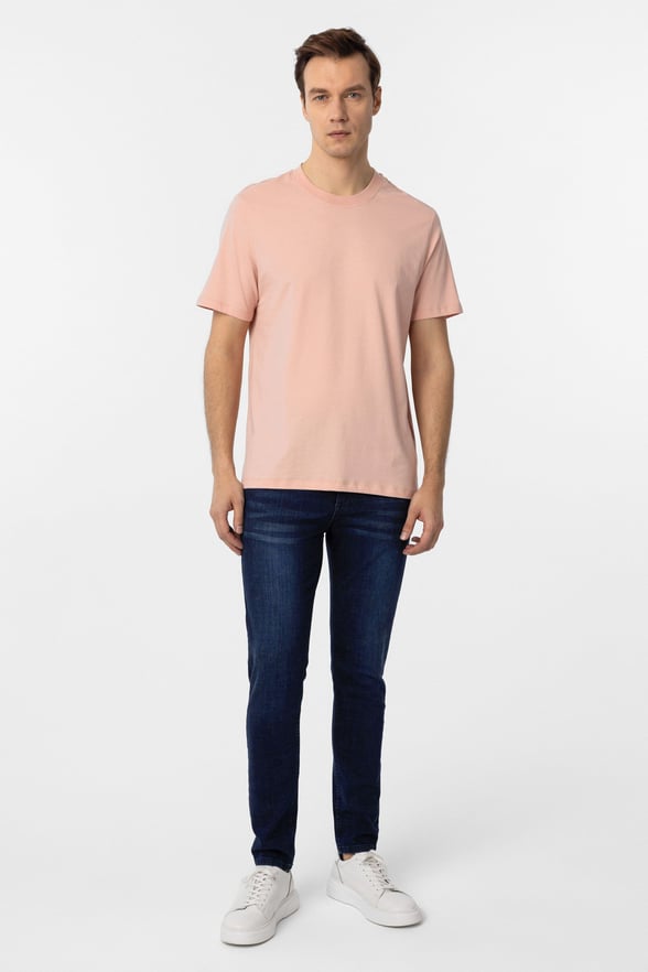Koyu Pembe Regular Düz Bisiklet Yaka Tişört