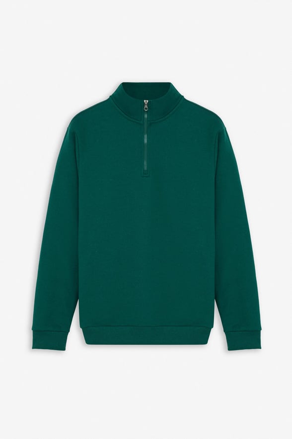 Koyu Yeşil Regular Düz Yarım Balıkçı Yaka Sweatshirt