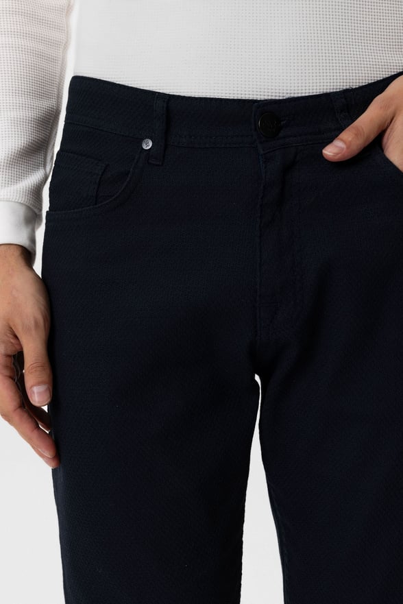 Lacivert Regular Armürlü Kanvas Pantolon