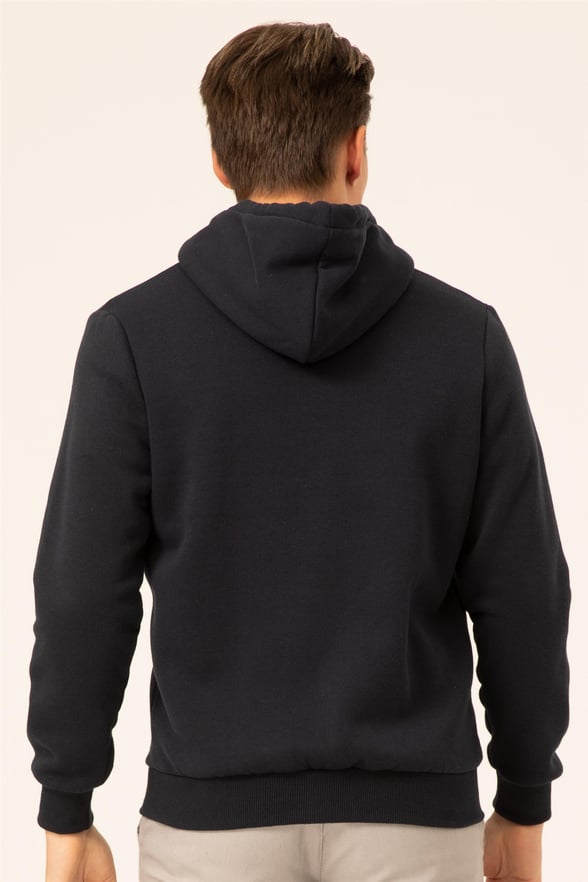 Lacivert Regular Armürlü Kapişonlu Yaka  Sweatshirt