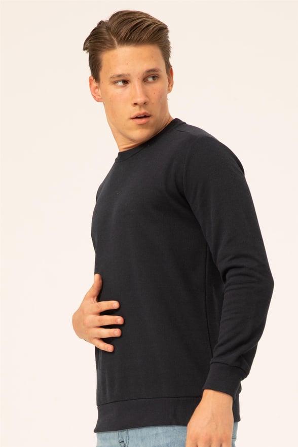 Lacivert Regular Armürlü O Yaka  Sweatshirt