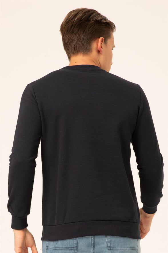 Lacivert Regular Armürlü O Yaka  Sweatshirt