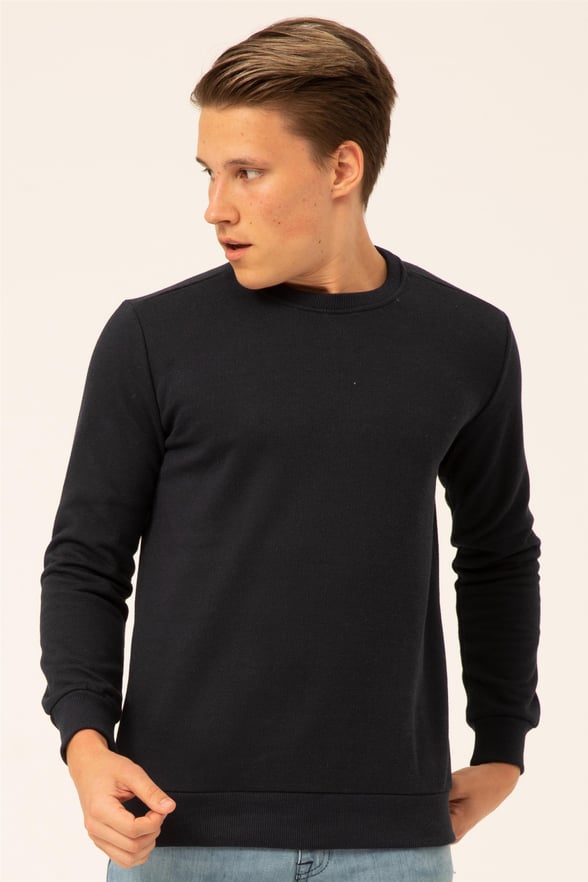 Lacivert Regular Armürlü O Yaka  Sweatshirt