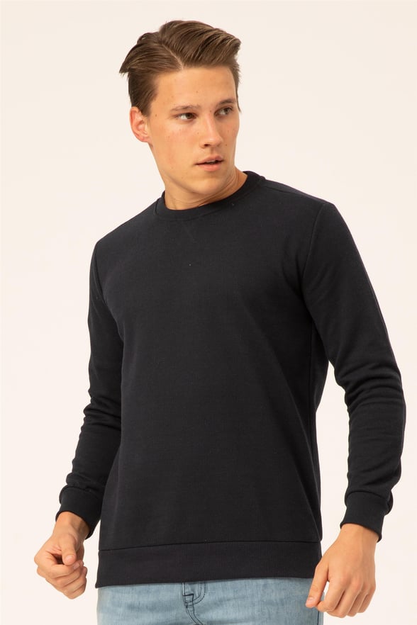 Lacivert Regular Armürlü O Yaka  Sweatshirt