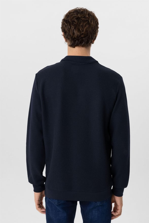Lacivert Regular Armürlü Polo Yaka Sweatshirt