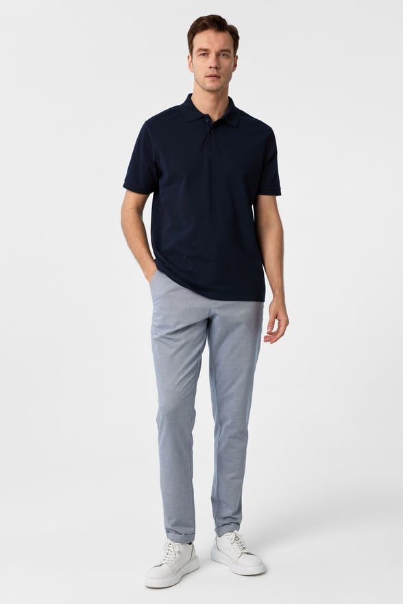 Lacivert Regular Armürlü Polo Yaka Tişört
