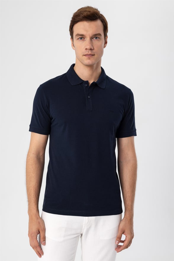 Lacivert Regular Armürlü Polo Yaka  Tişört