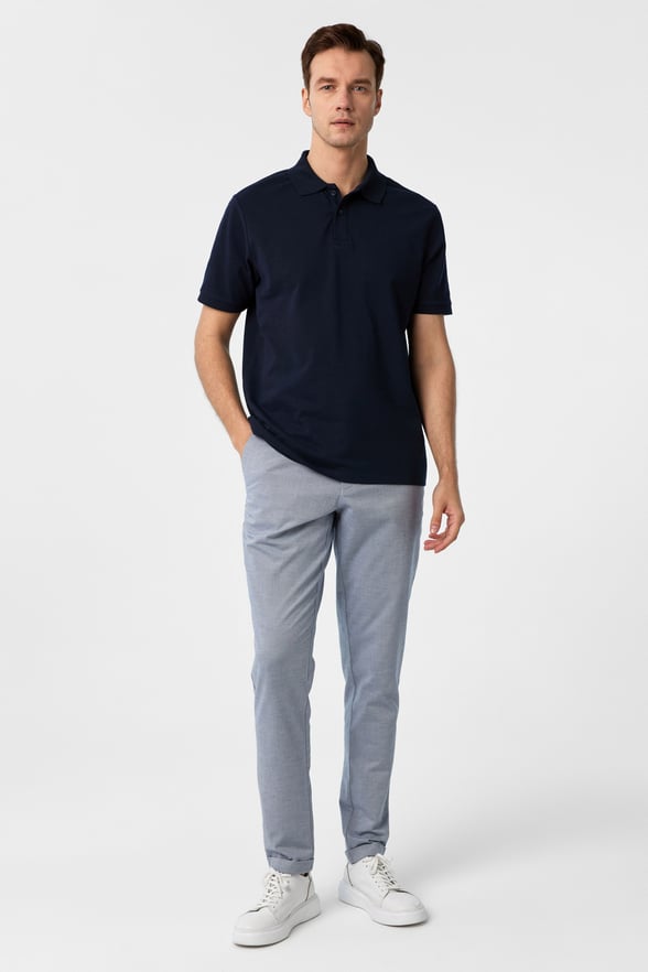 Lacivert Regular Armürlü Polo Yaka Tişört