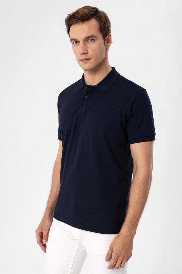 Lacivert Regular Armürlü Polo Yaka  Tişört