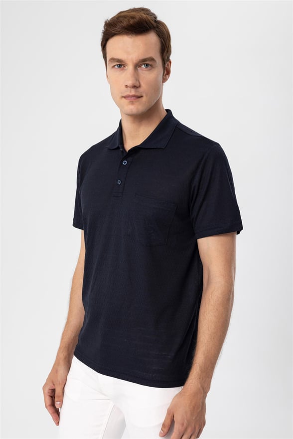 Lacivert Regular Armürlü Polo Yaka  Tişört