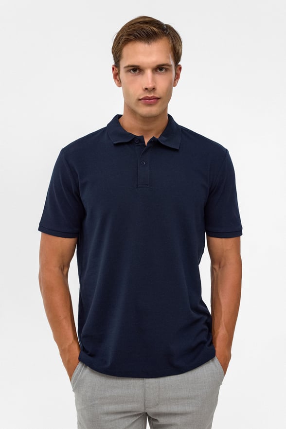 Lacivert Regular Armürlü Polo Yaka Tişört