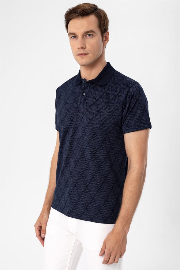 Lacivert Regular Armürlü Polo Yaka  Tişört