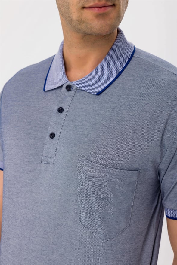 Lacivert Regular Armürlü Polo Yaka  Tişört