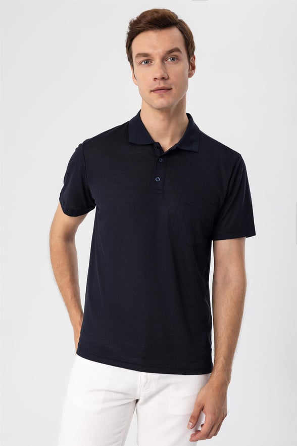 Lacivert Regular Armürlü Polo Yaka  Tişört