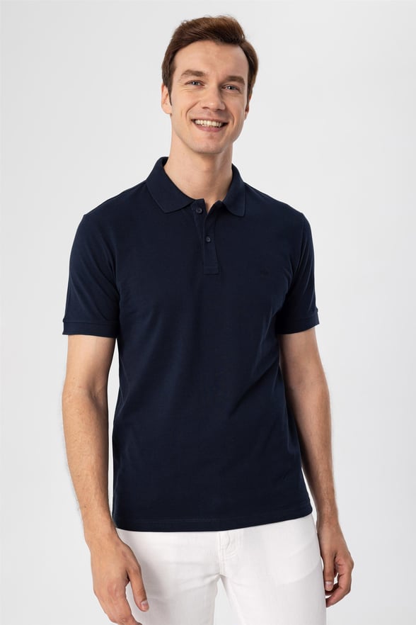 Lacivert Regular Armürlü Polo Yaka  Tişört