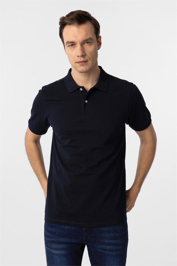 Lacivert Regular Armürlü Polo Yaka Tişört