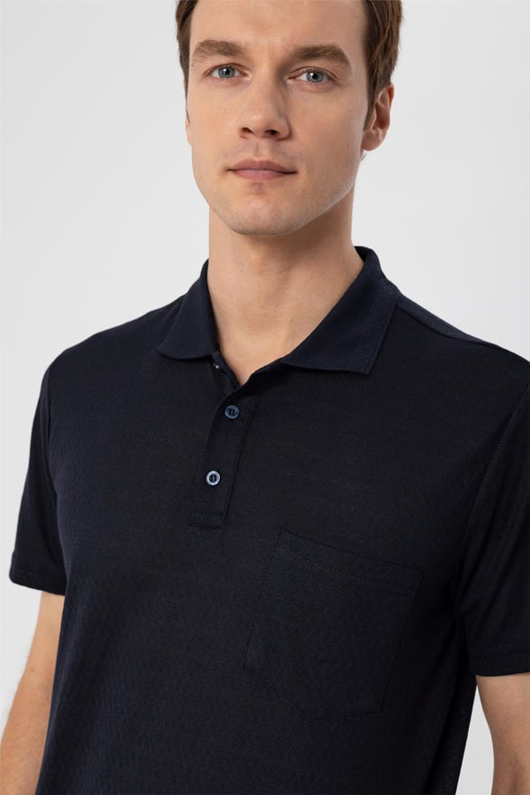 Lacivert Regular Armürlü Polo Yaka  Tişört