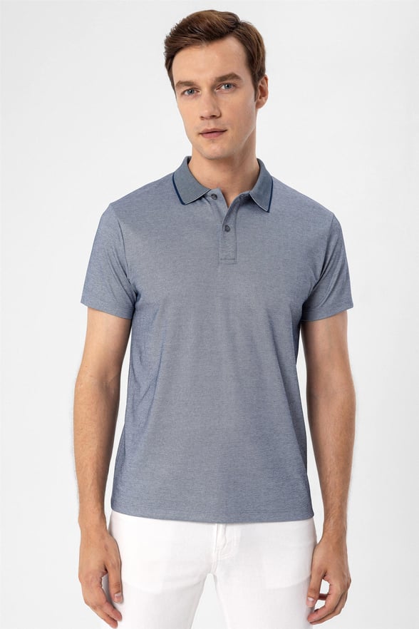 Lacivert Regular Armürlü Polo Yaka  Tişört