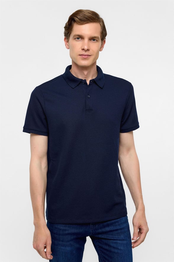 Lacivert Regular Armürlü Polo Yaka Tişört