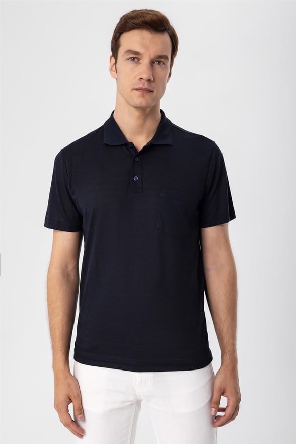 Lacivert Regular Armürlü Polo Yaka  Tişört