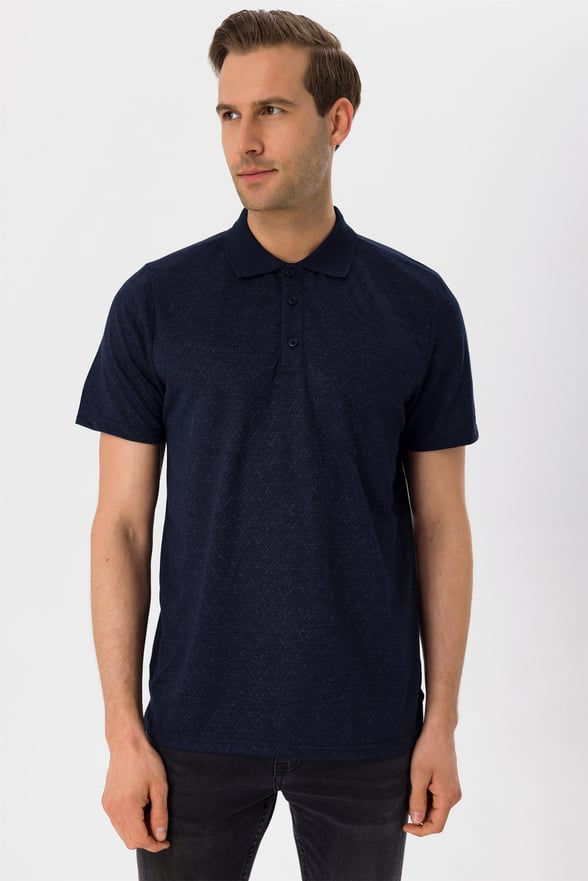 Lacivert Regular Armürlü Polo Yaka  Tişört