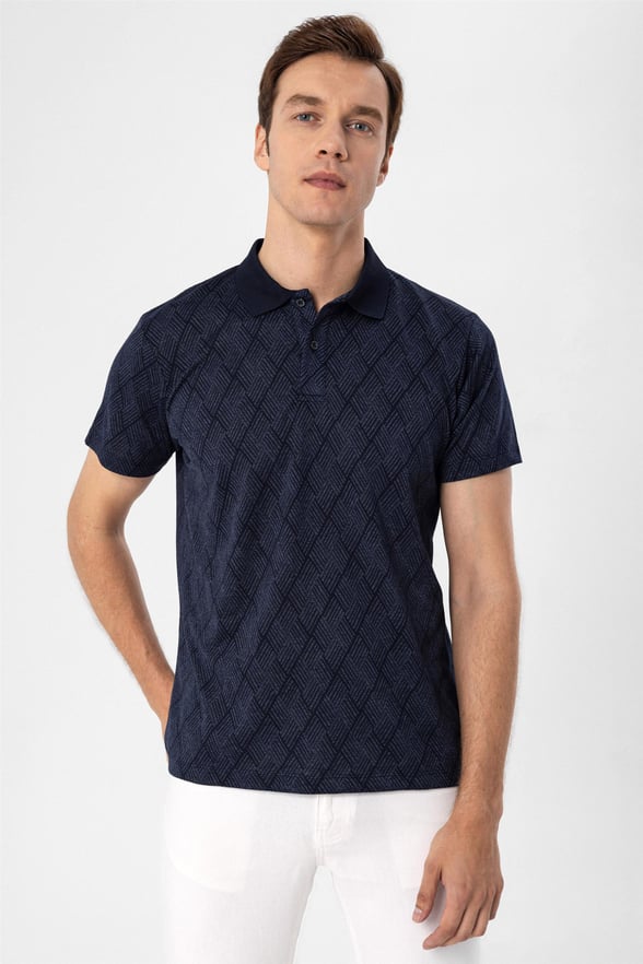 Lacivert Regular Armürlü Polo Yaka  Tişört