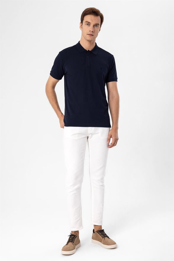 Lacivert Regular Armürlü Polo Yaka  Tişört