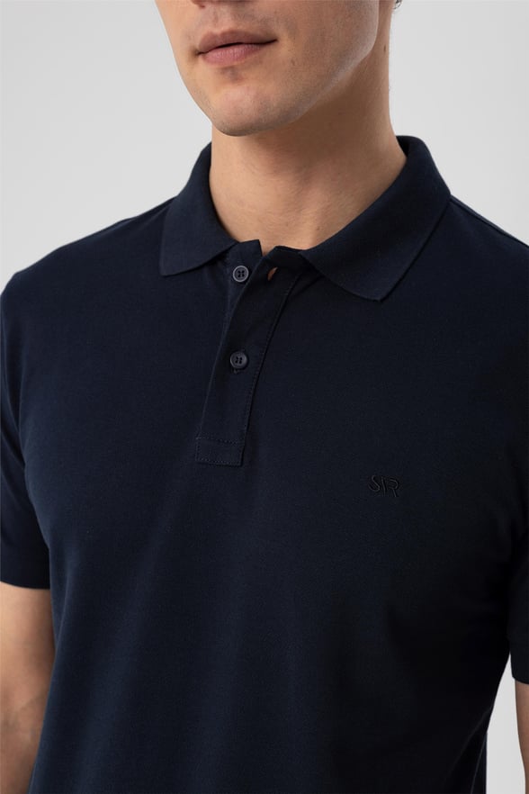 Lacivert Regular Armürlü Polo Yaka  Tişört
