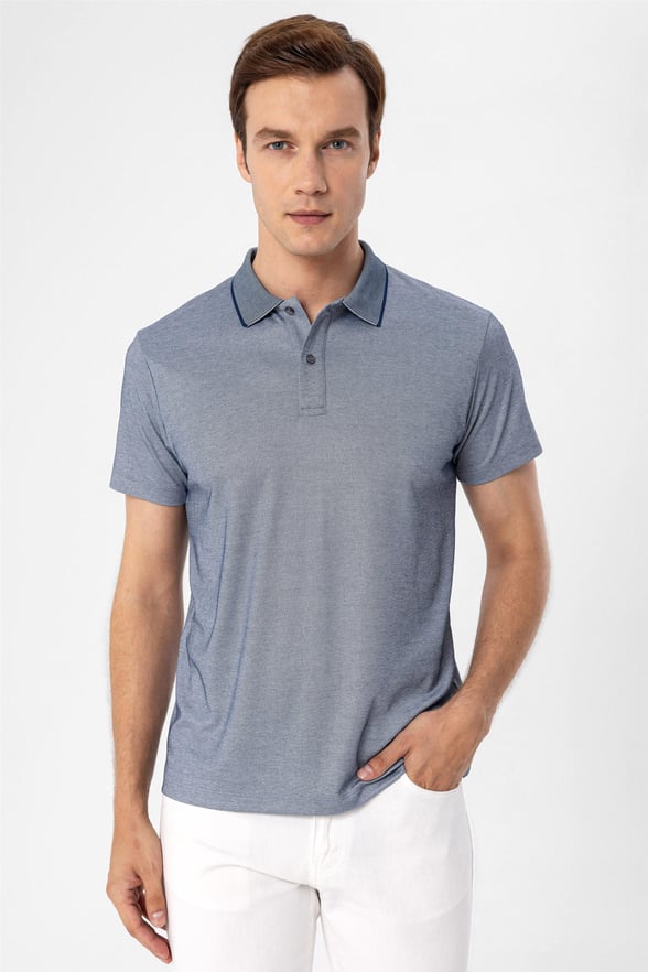 Lacivert Regular Armürlü Polo Yaka  Tişört