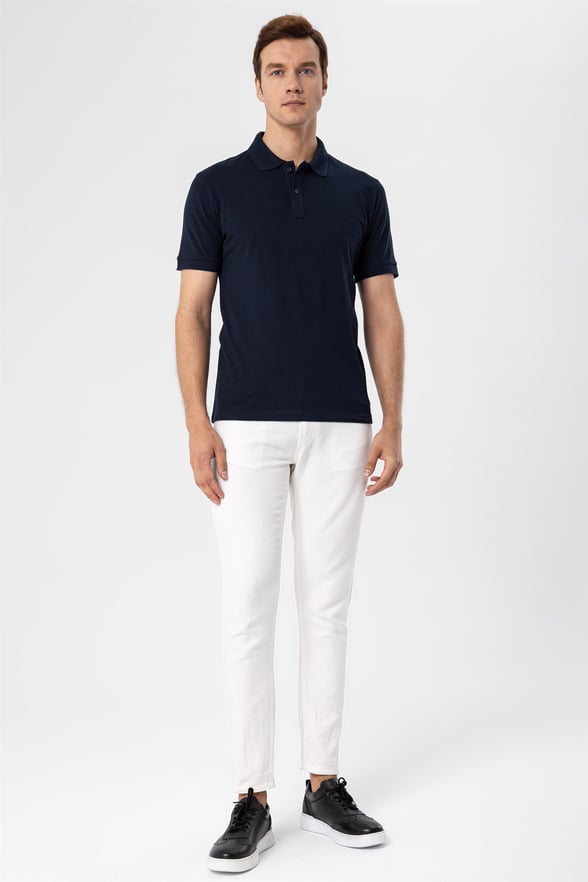 Lacivert Regular Armürlü Polo Yaka  Tişört