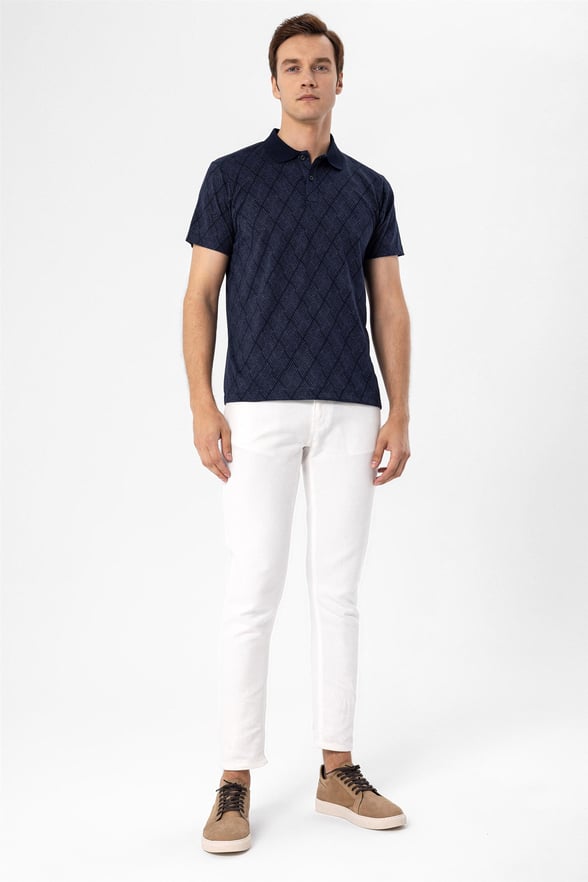 Lacivert Regular Armürlü Polo Yaka  Tişört