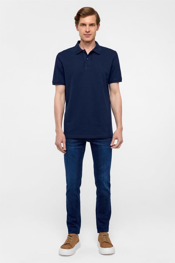 Lacivert Regular Armürlü Polo Yaka Tişört