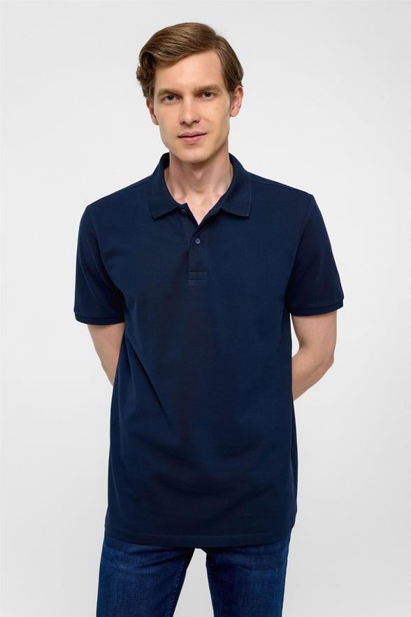 Lacivert Regular Armürlü Polo Yaka Tişört