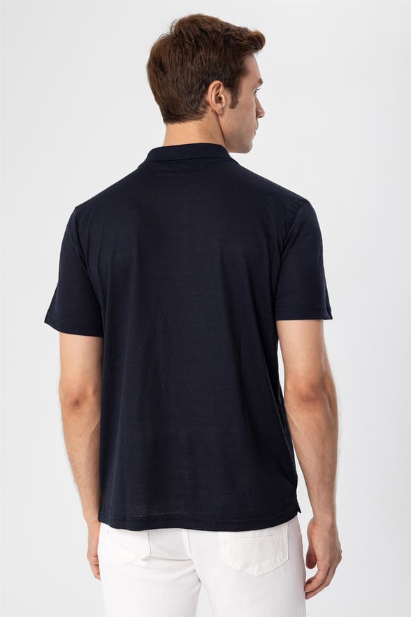 Lacivert Regular Armürlü Polo Yaka  Tişört