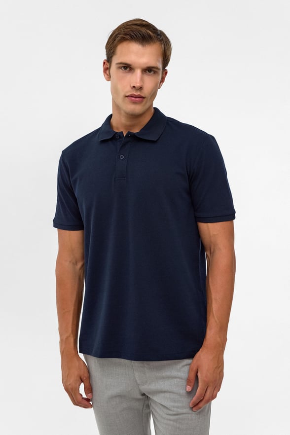 Lacivert Regular Armürlü Polo Yaka Tişört