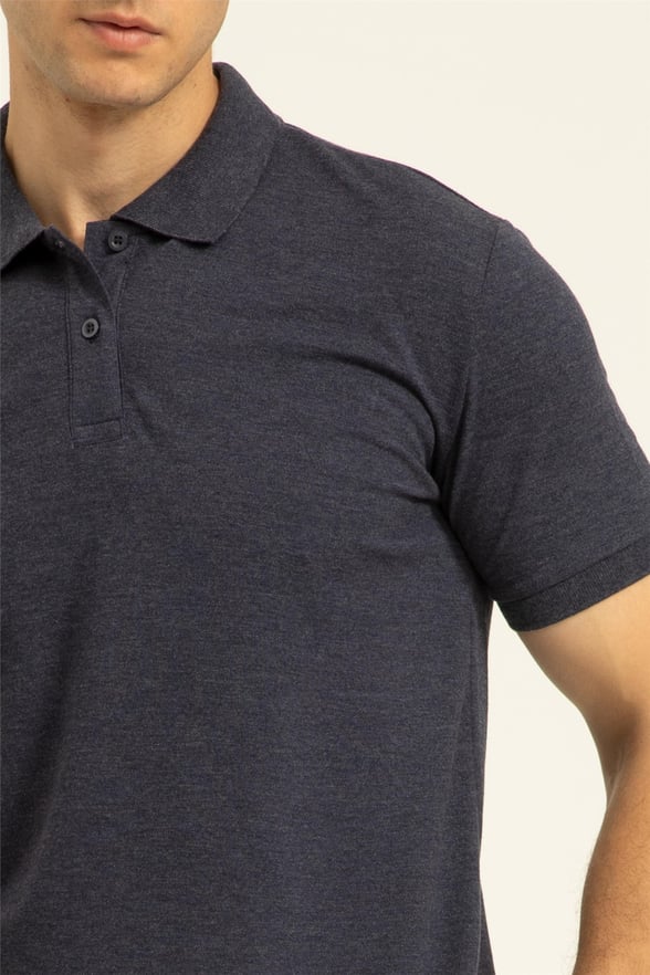 Lacivert Regular Armürlü Polo Yaka  Tişört